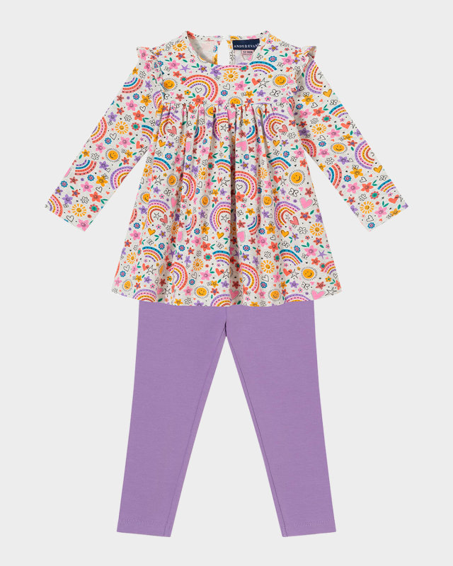 Rainbow-Print Babydoll Top W/ Legging Set, Size Nebwor